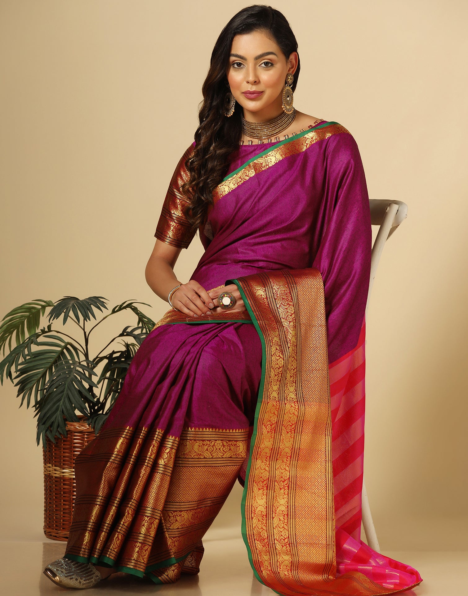 Wild Pink and Green Zari Woven Paithani Saree – MySilkLove