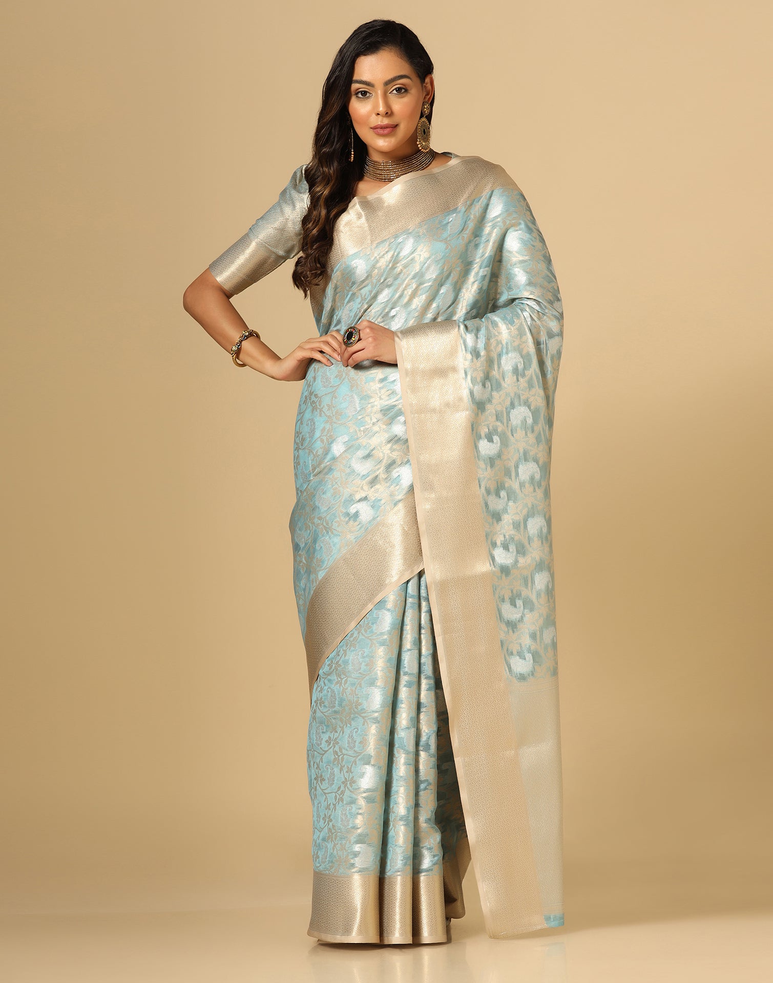 Light Blue Silk Jacquard Saree | Leemboodi