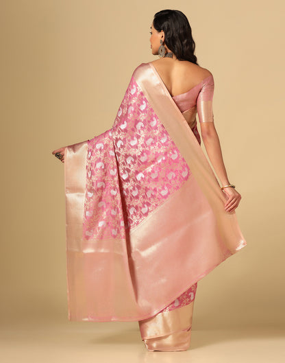 Light Pink &amp; Gold Silk Jacquard Saree | Leemboodi