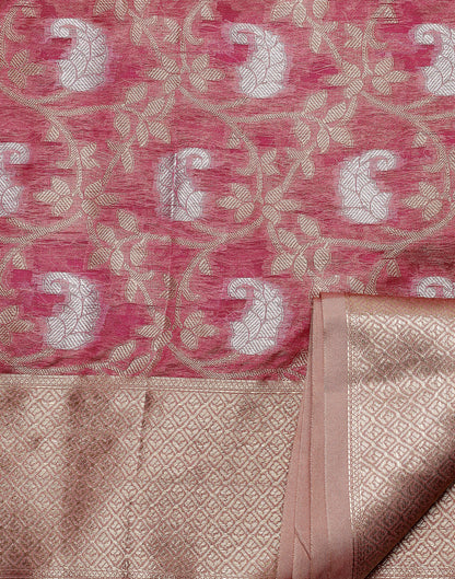 Light Pink &amp; Gold Silk Jacquard Saree | Leemboodi