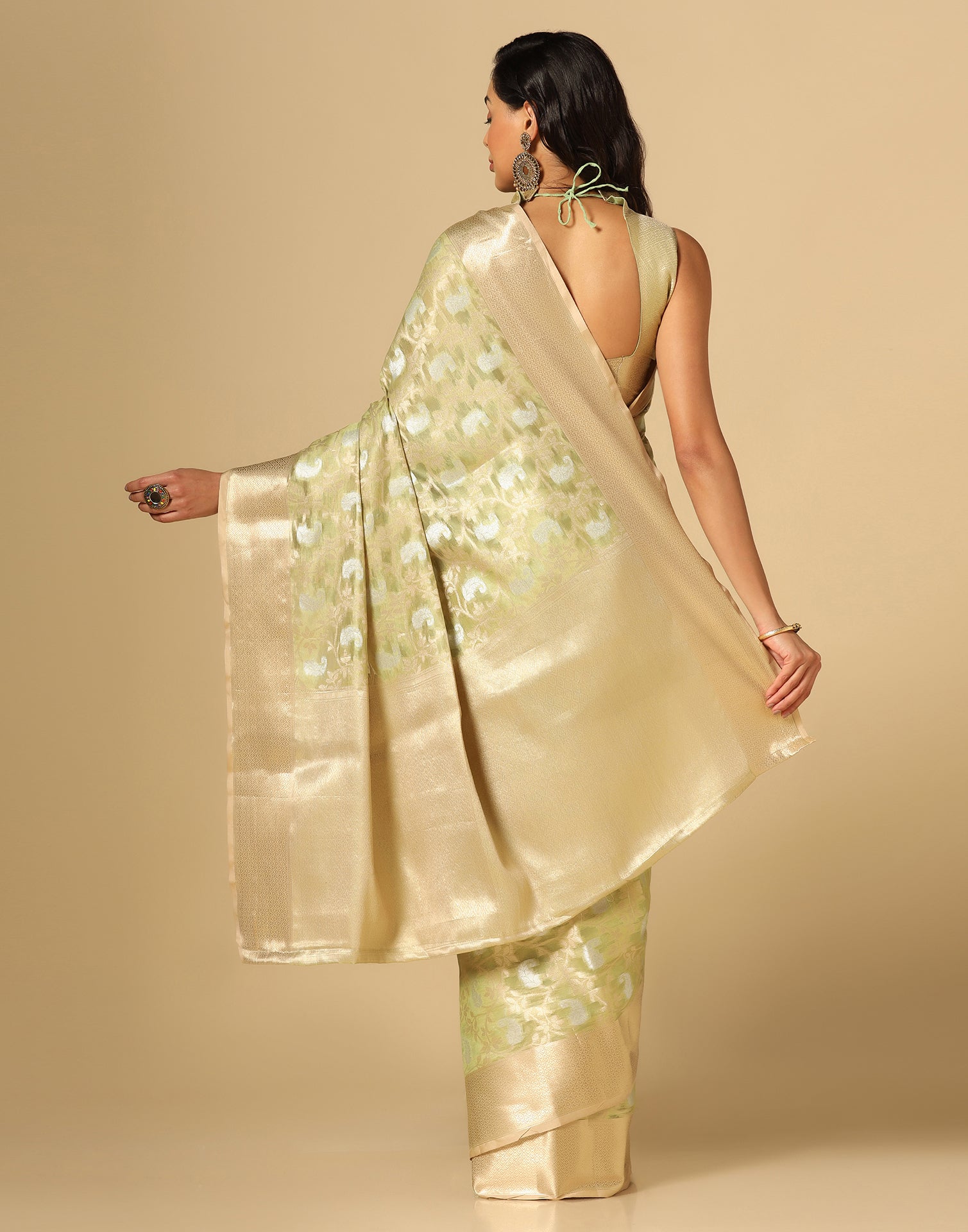 Light Green &amp; Gold Silk Jacquard Saree | Leemboodi