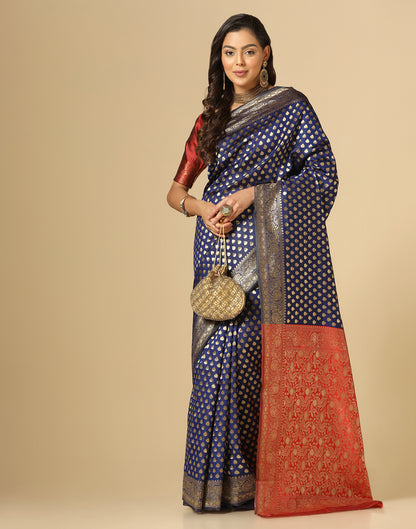 Dark Blue Banarasi Silk Saree | Leemboodi