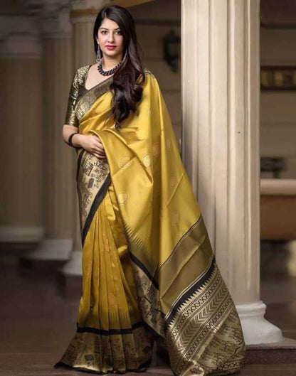 Mustard Yellow Banarasi Silk Saree | Leemboodi