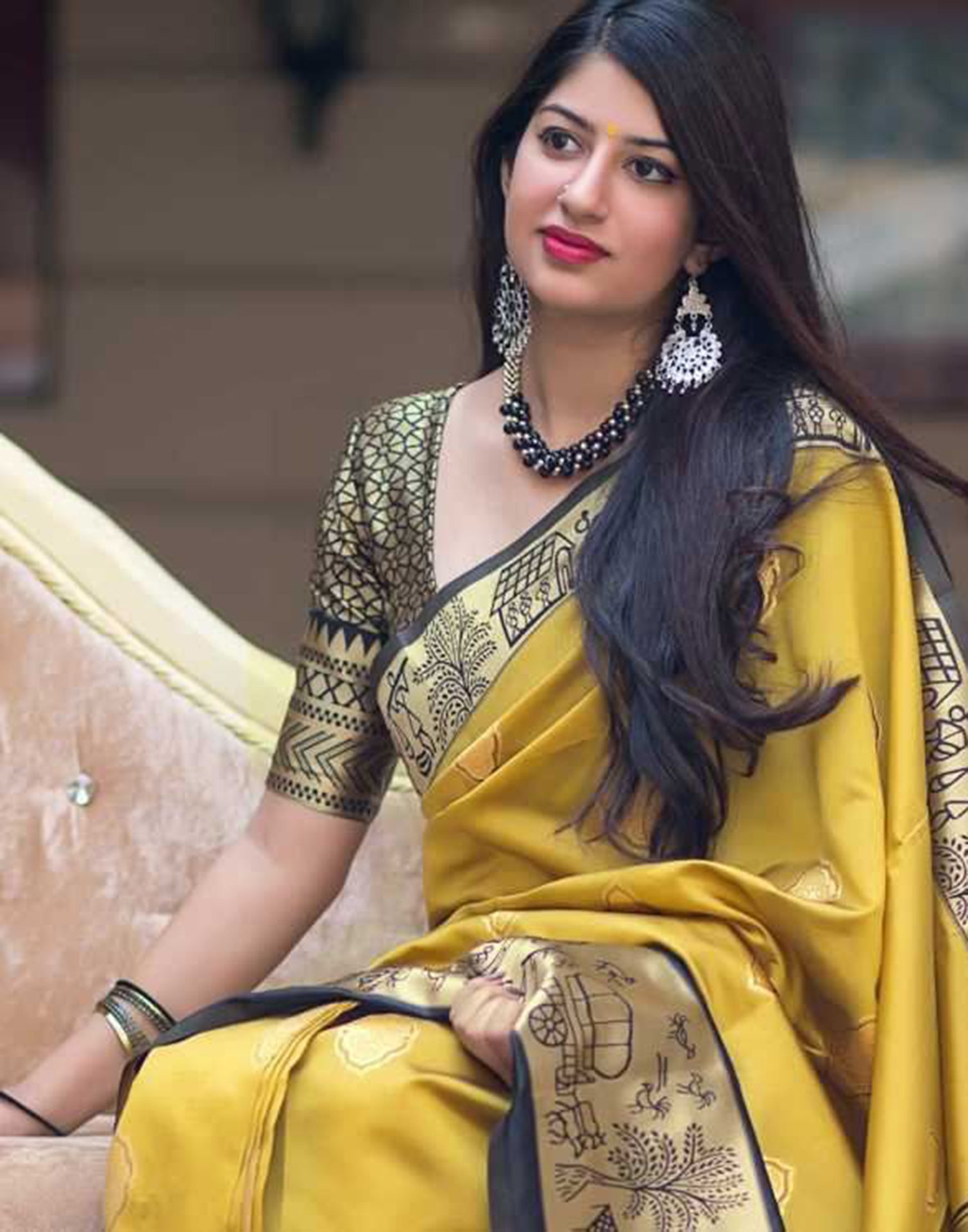 Mustard Yellow Banarasi Silk Saree | Leemboodi