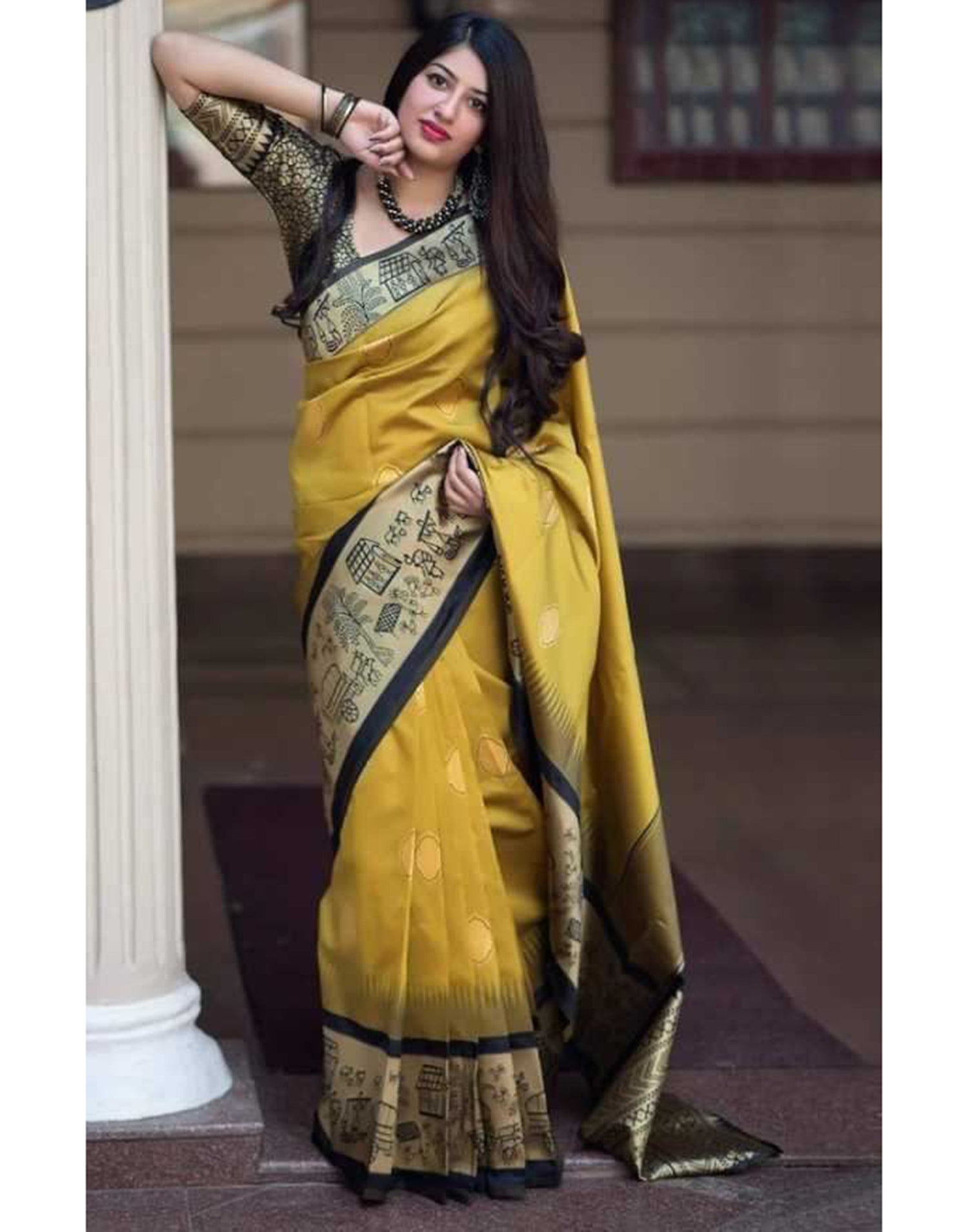 Mustard Yellow Banarasi Silk Saree | Leemboodi