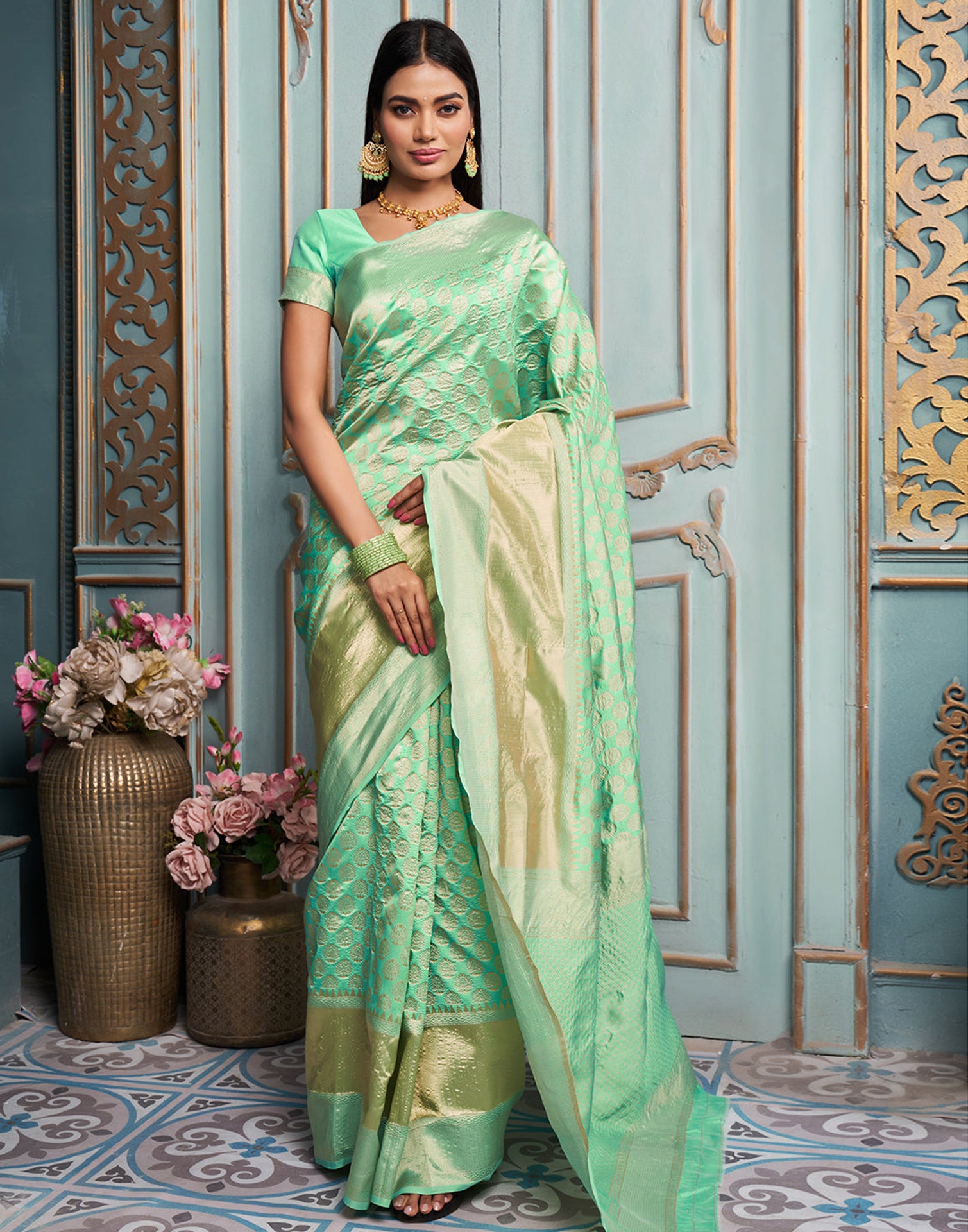 Light Green Banarasi Silk Saree | Leemboodi