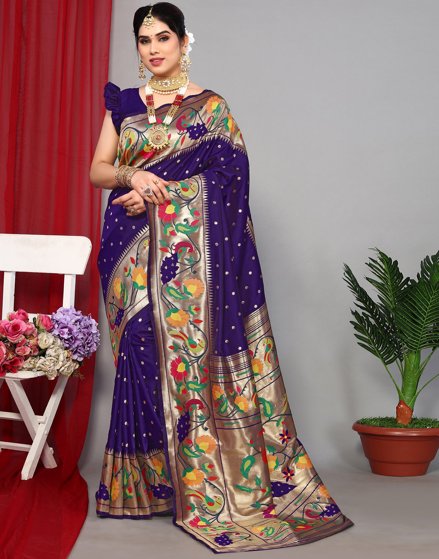 Violet Paithani Silk Saree | Leemboodi