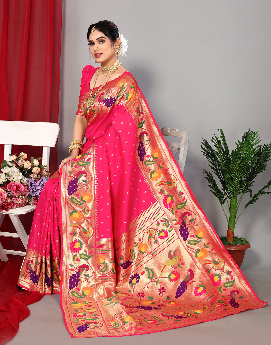 Rani Pink Paithani Silk Saree | Leemboodi