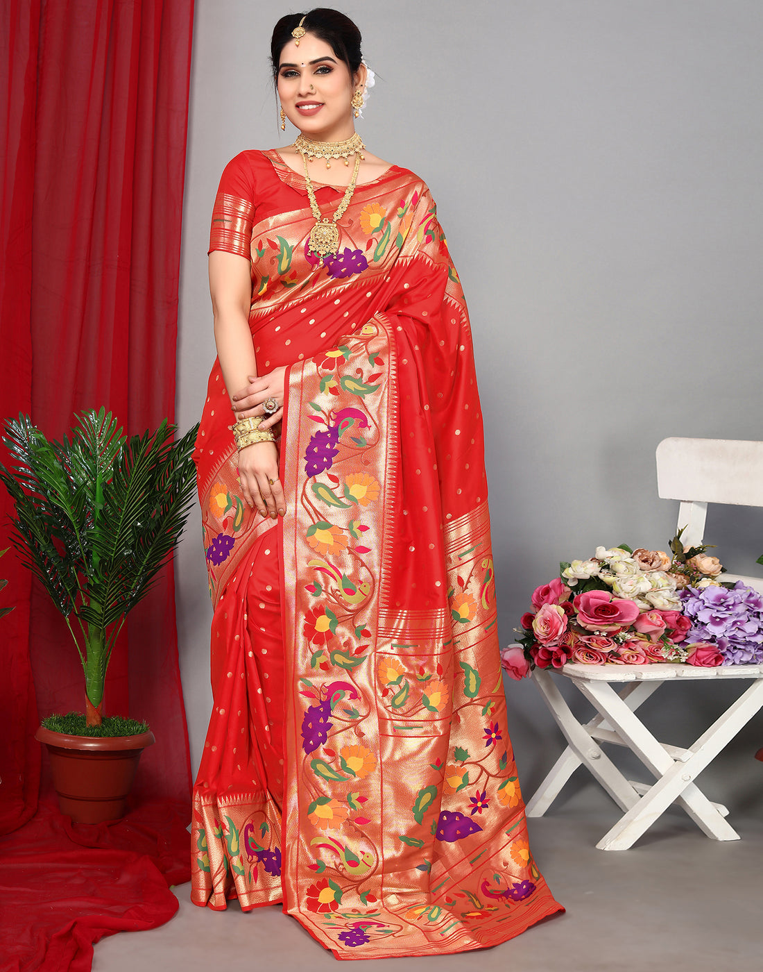 Red Paithani Silk Saree | Leemboodi