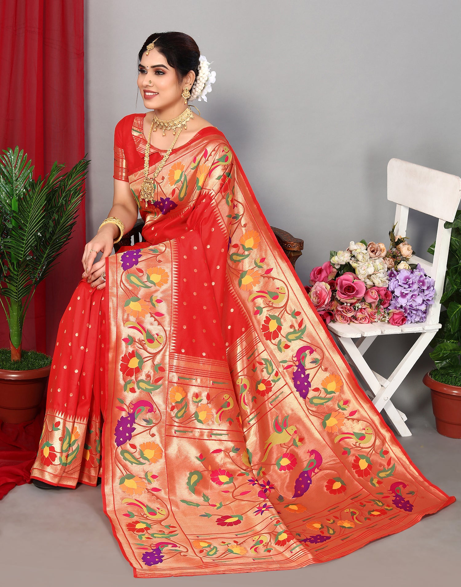 Red Paithani Silk Saree | Leemboodi