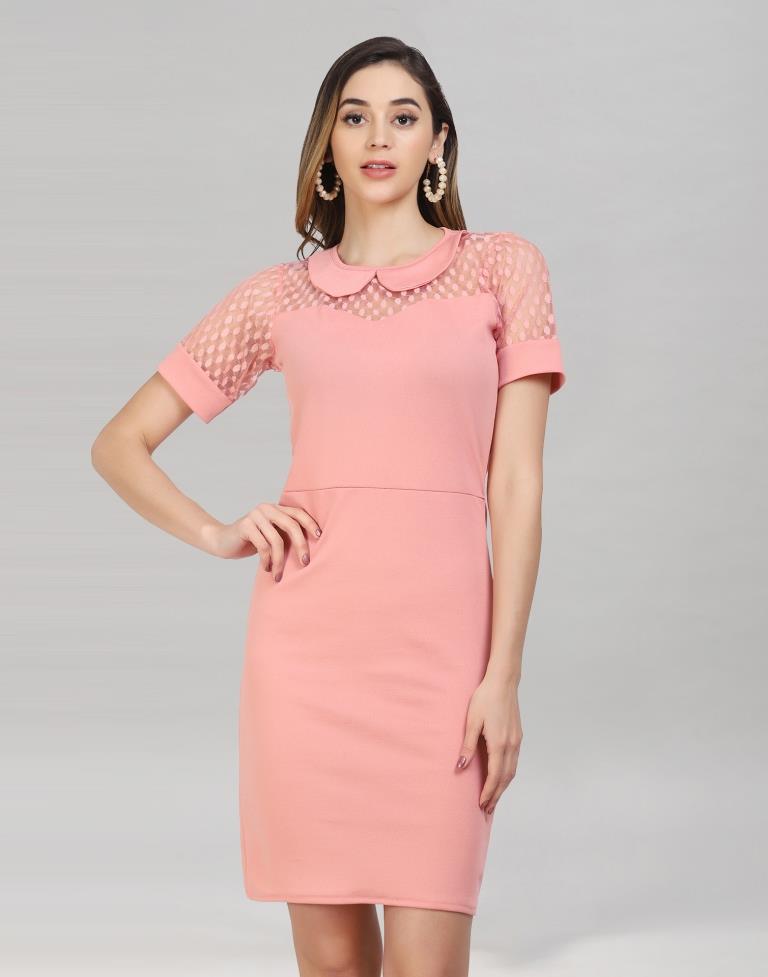 Pink Coloured Lycra Knitted Bodycon | Leemboodi