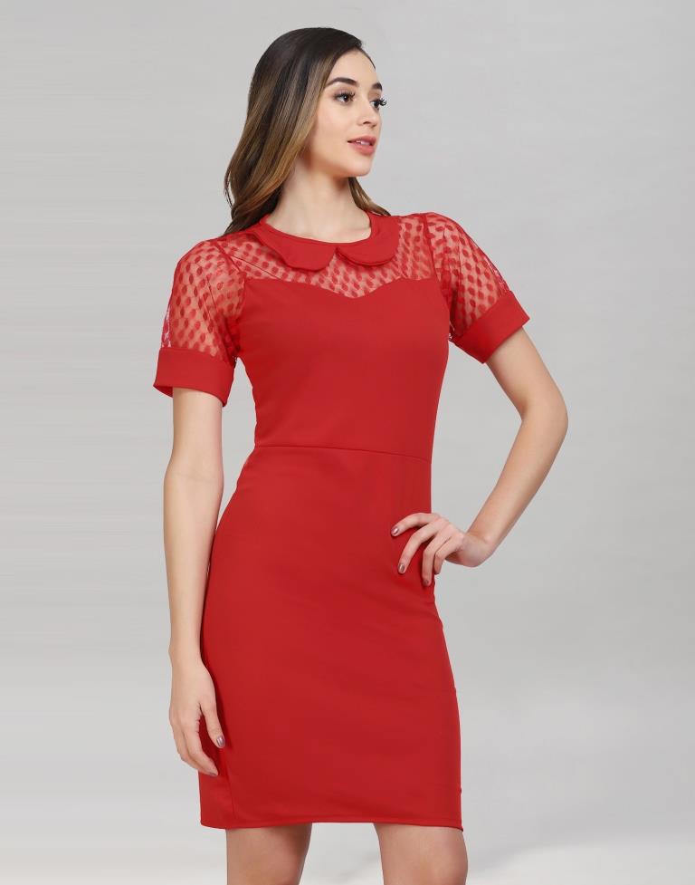 Red Coloured Lycra Knitted Bodycon | Leemboodi