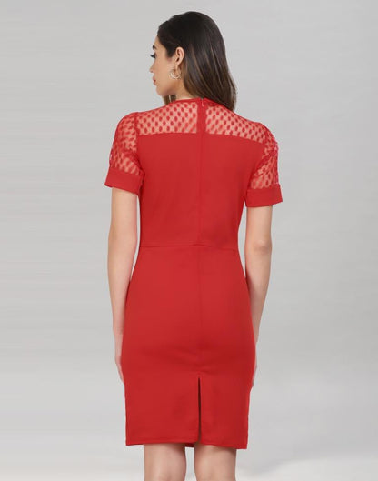 Red Coloured Lycra Knitted Bodycon | Leemboodi