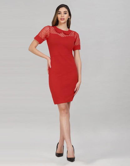 Red Coloured Lycra Knitted Bodycon | Leemboodi