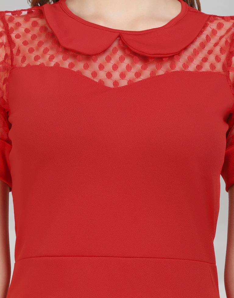 Red Coloured Lycra Knitted Bodycon | Leemboodi