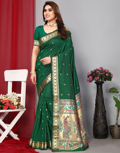 Green Paithani Silk Saree With Zari Weaving Work | Leemboodi