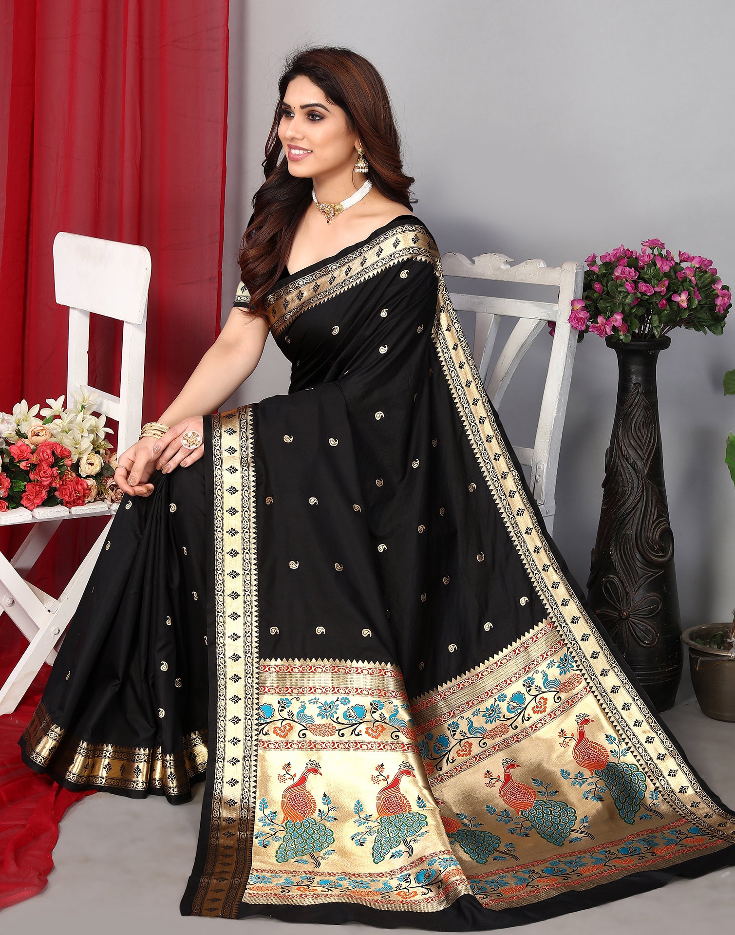 Black Banarasi Silk Saree | Silk sarees, Saree designs, Art silk sarees