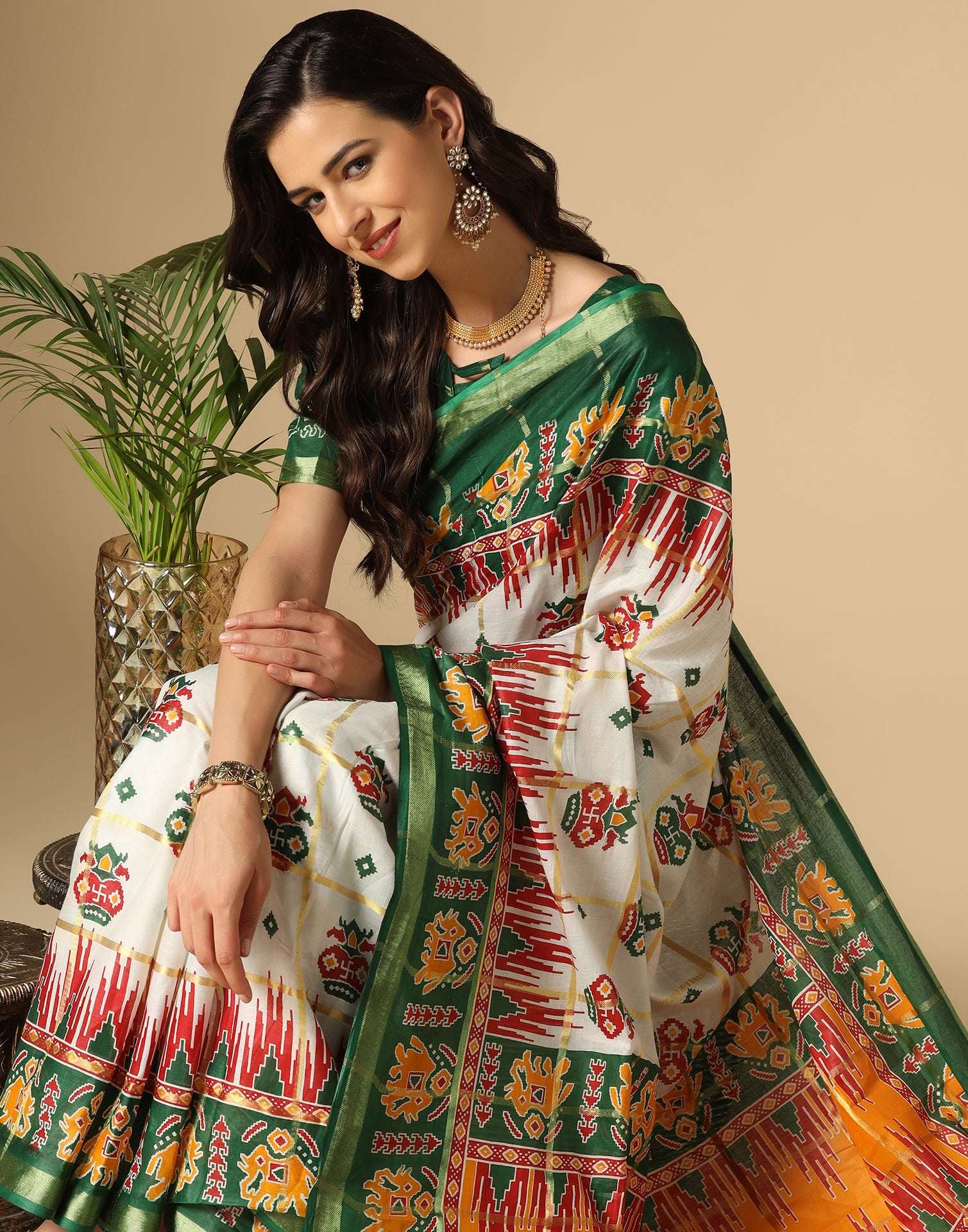 Off White Mena Silk Patola Saree