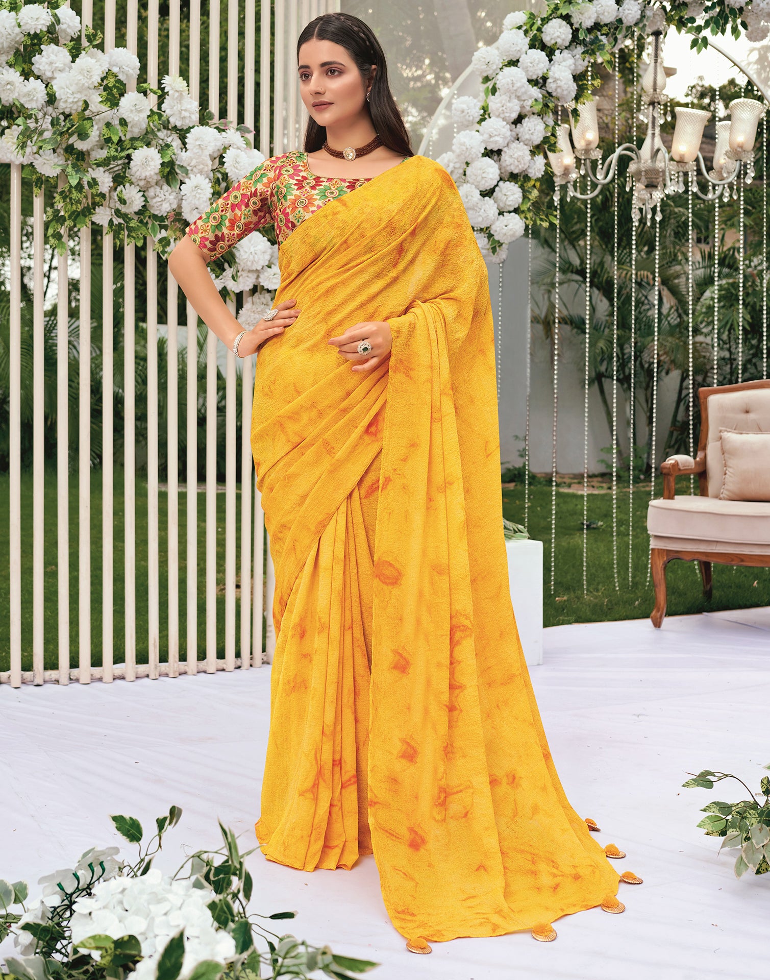 Buy online Women's Abstract Yellow Colored Saree With Blouse from ethnic  wear for Women by Shaily for ₹549 at 63% off | 2024 Limeroad.com