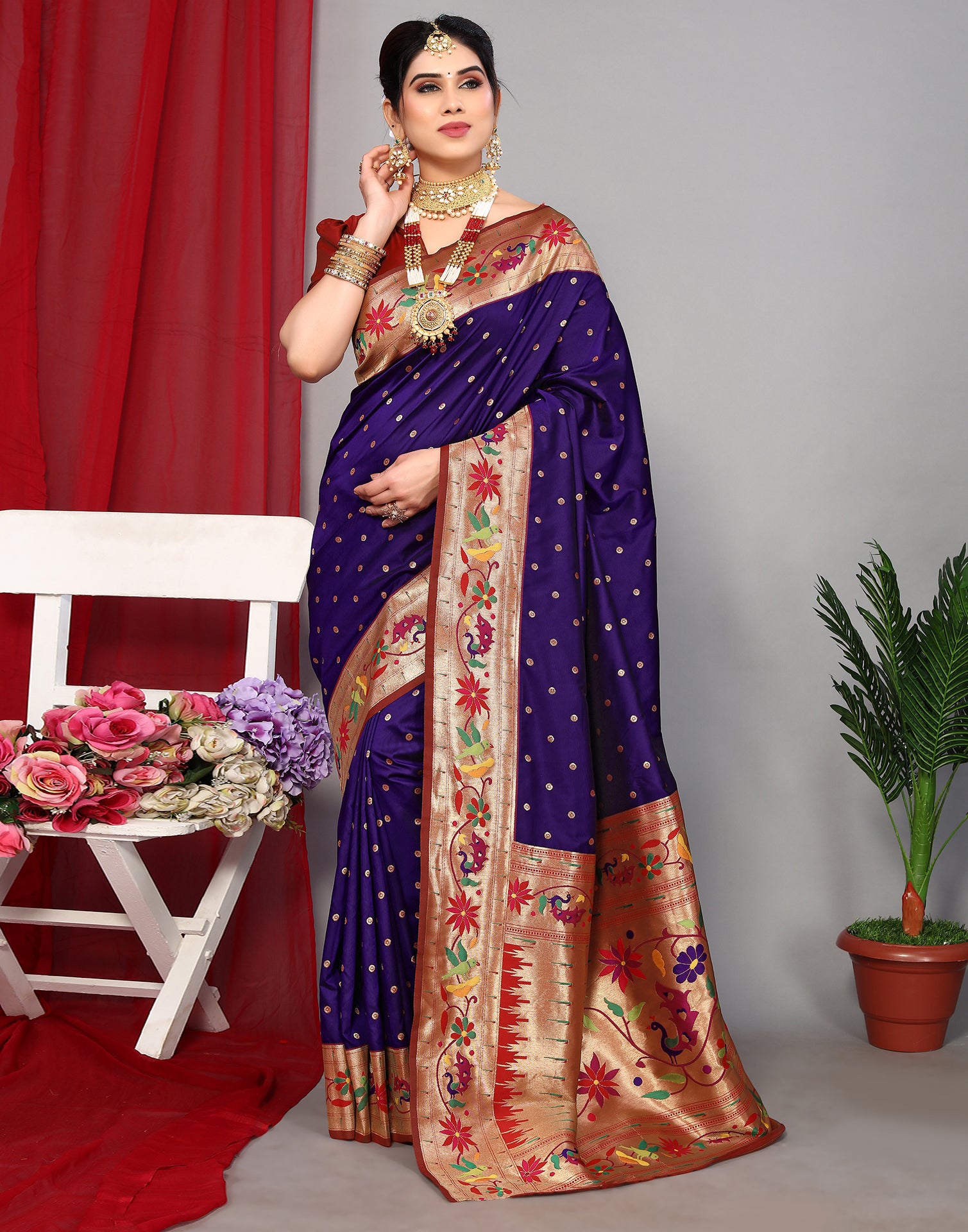 Gold Kanchipuram Silk Cream Beige Paithani Saree – SHANGRILA DESIGNER