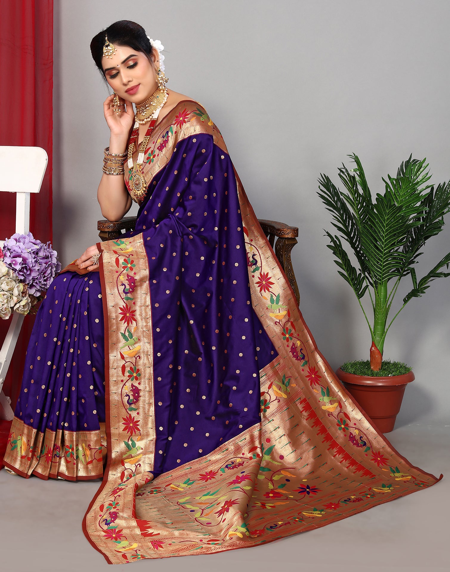 Buy Appealing Purple Zari Weaving Paithani Silk Saree - Zeel Clothing