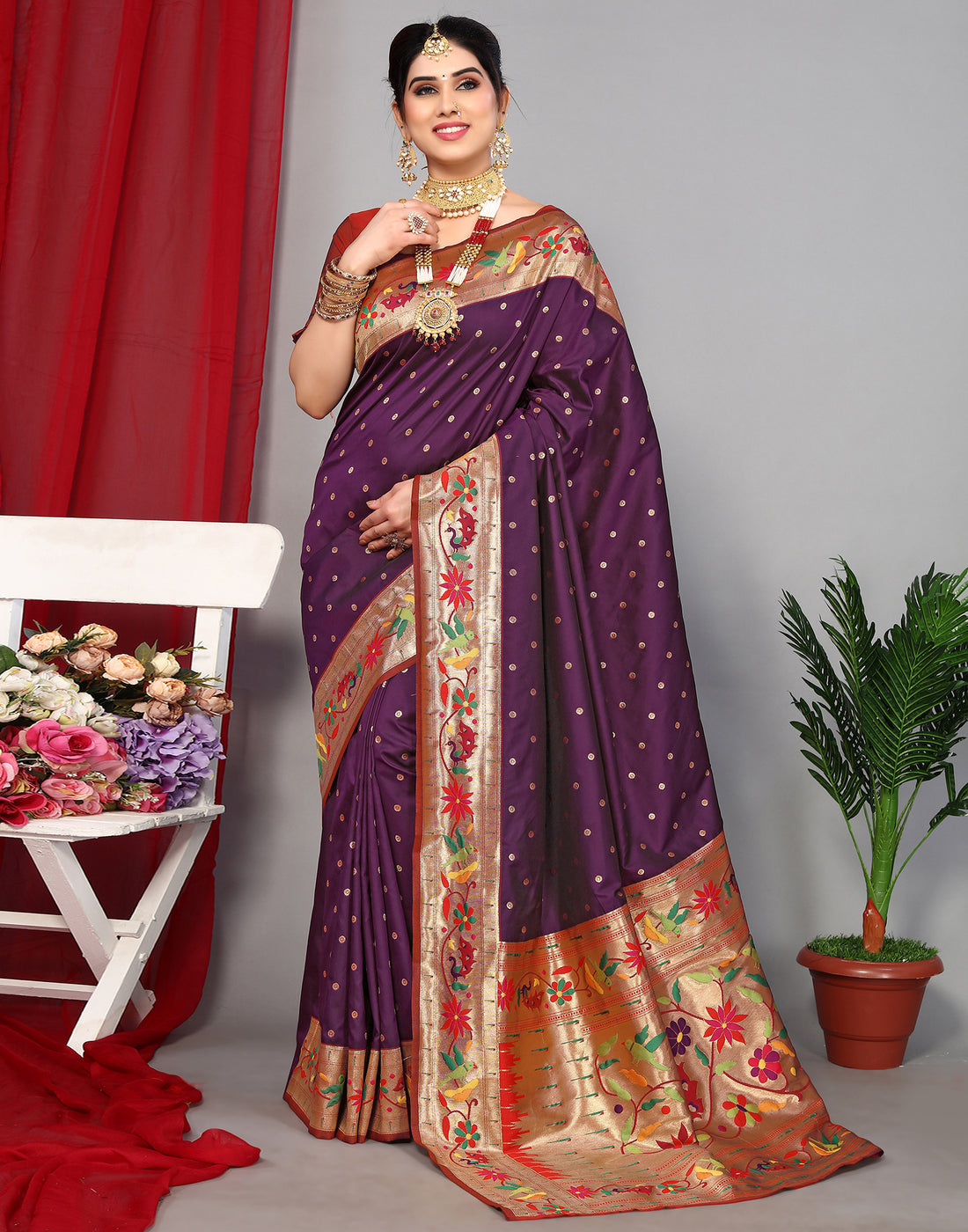 Purple Paithani Silk Saree | Leemboodi