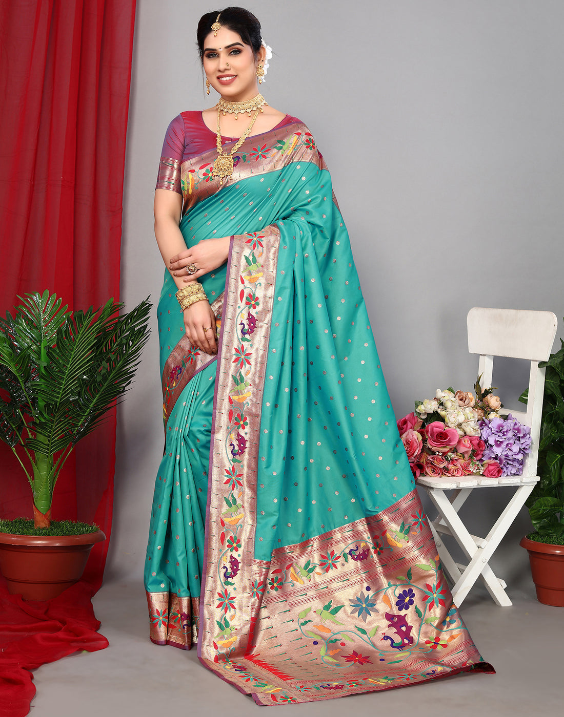 Rama Green Paithani Silk Saree | Leemboodi