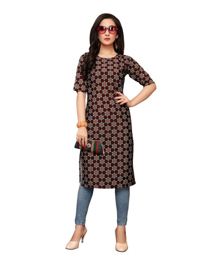 Maroon Printed Crepe Kurti | Leemboodi