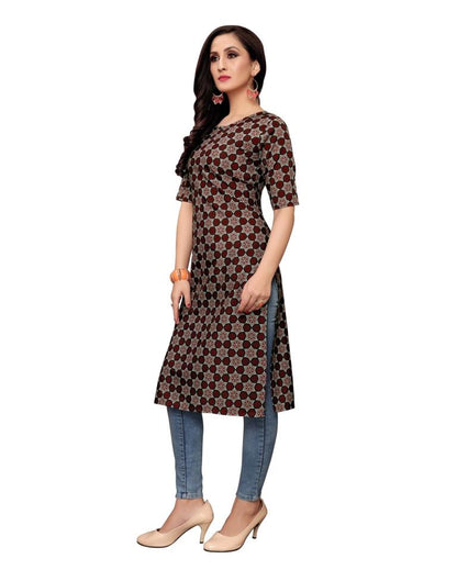 Maroon Printed Crepe Kurti | Leemboodi