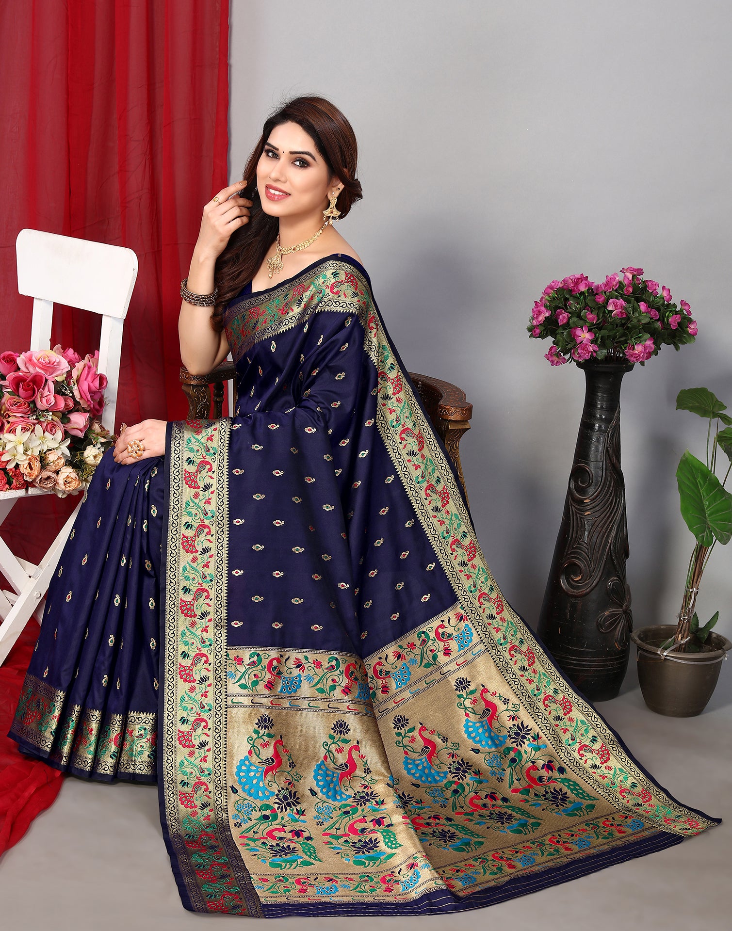 Rajpath 42002 Aruchi Paithani Blue Unstiched Paithani Saree