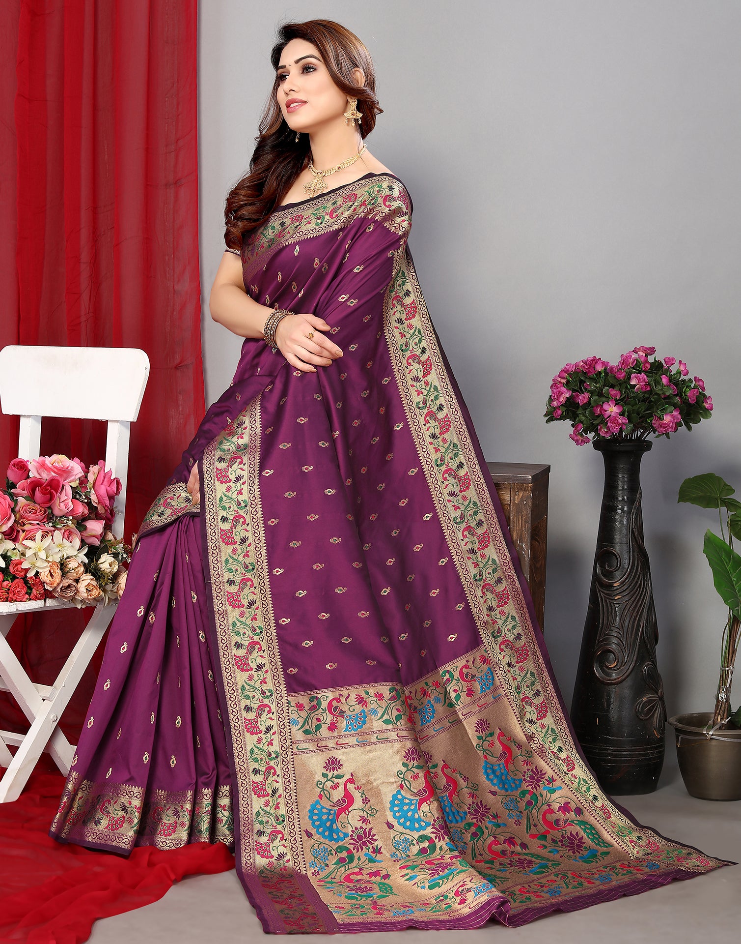 Wine Color Contemporary Saree