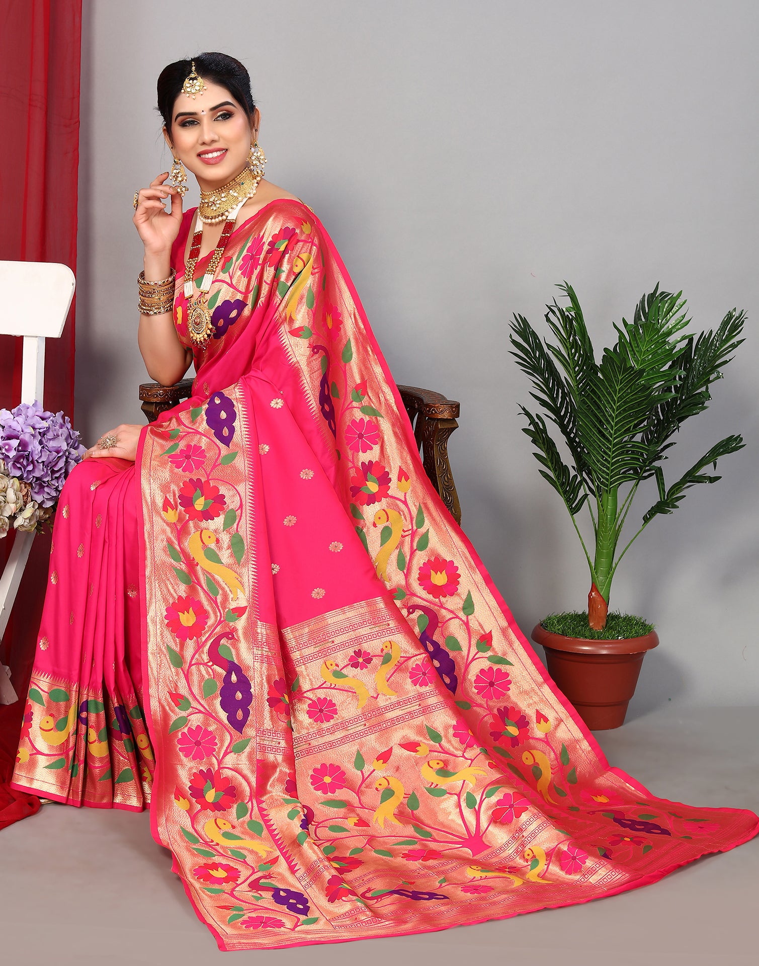 Buy Hot Pink Paithani Saree online-Karagiri – Karagiri Global