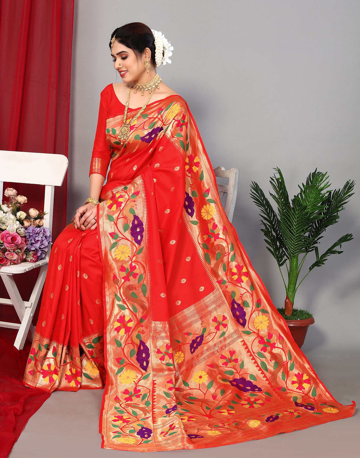 Buy Karuna Creation Woven, Embroidered, Striped Paithani Art Silk, Silk  Blend Pink Sarees Online @ Best Price In India | Flipkart.com