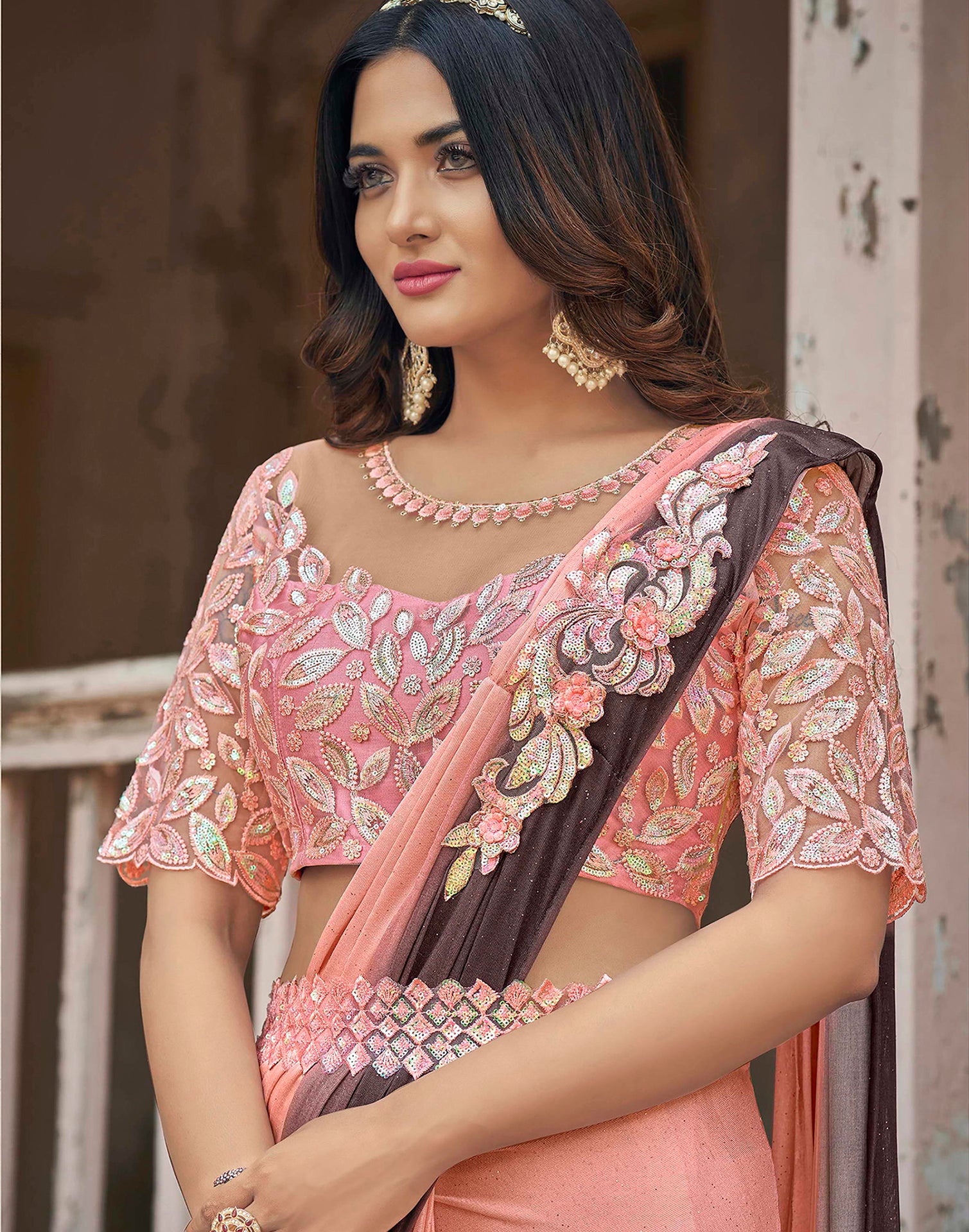 Buy Ranas Peach Color Gota Patti Saree Online | Sarees | Ranas