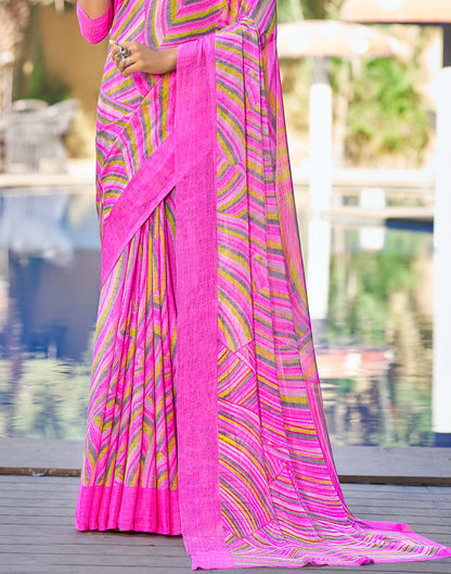 Light Pink Printed Chiffon Saree | Leemboodi