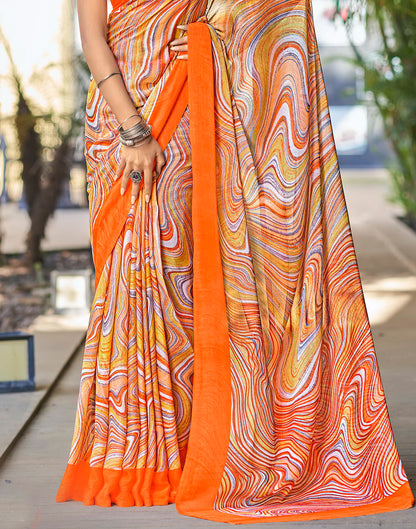 Light Orange Printed Chiffon Saree | Leemboodi