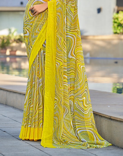 Light Yellow Printed Chiffon Saree | Leemboodi