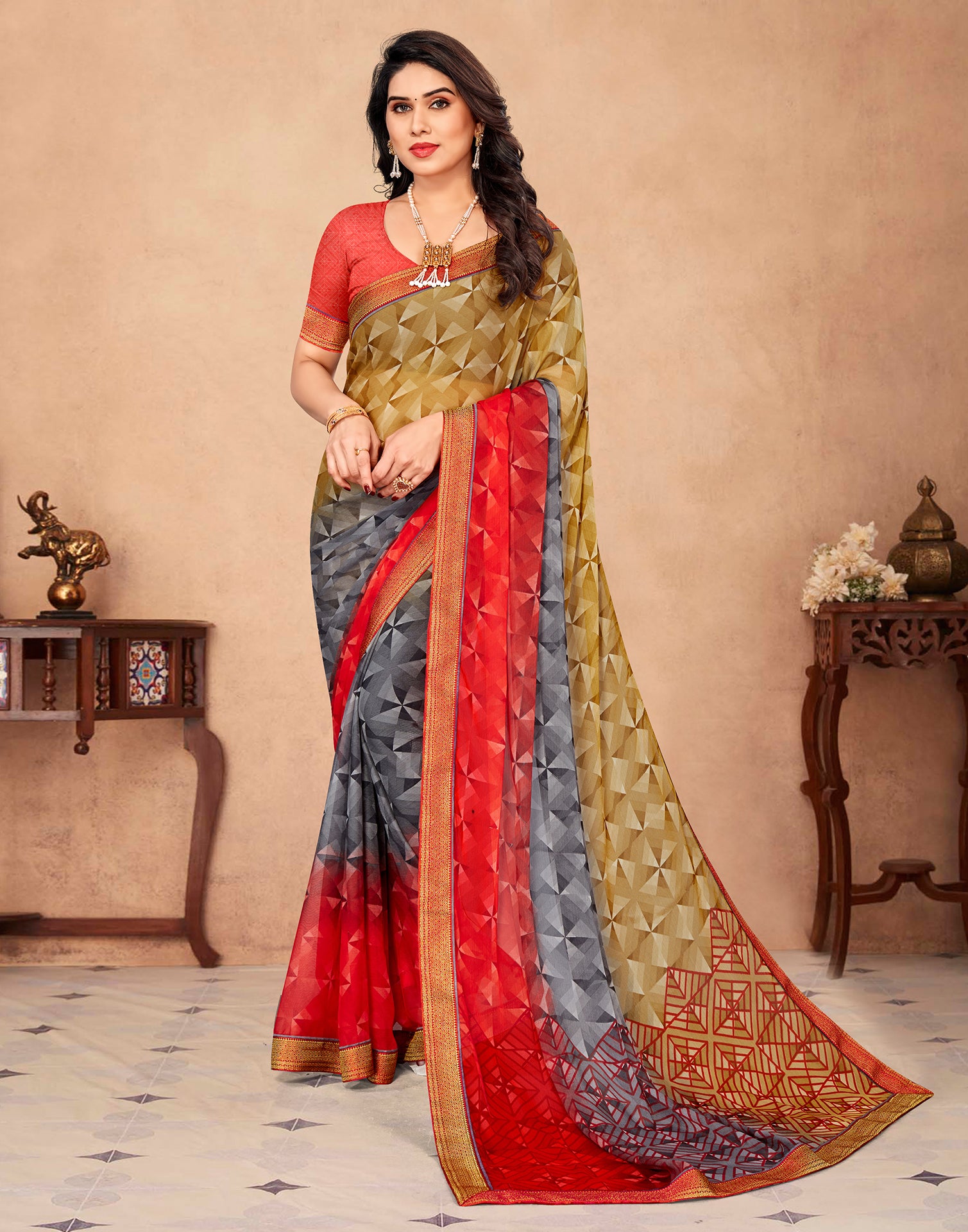 Buy Red Chiffon Embroidery Round Saree With Blouse For Women by Ruar India  Online at Aza Fashions.