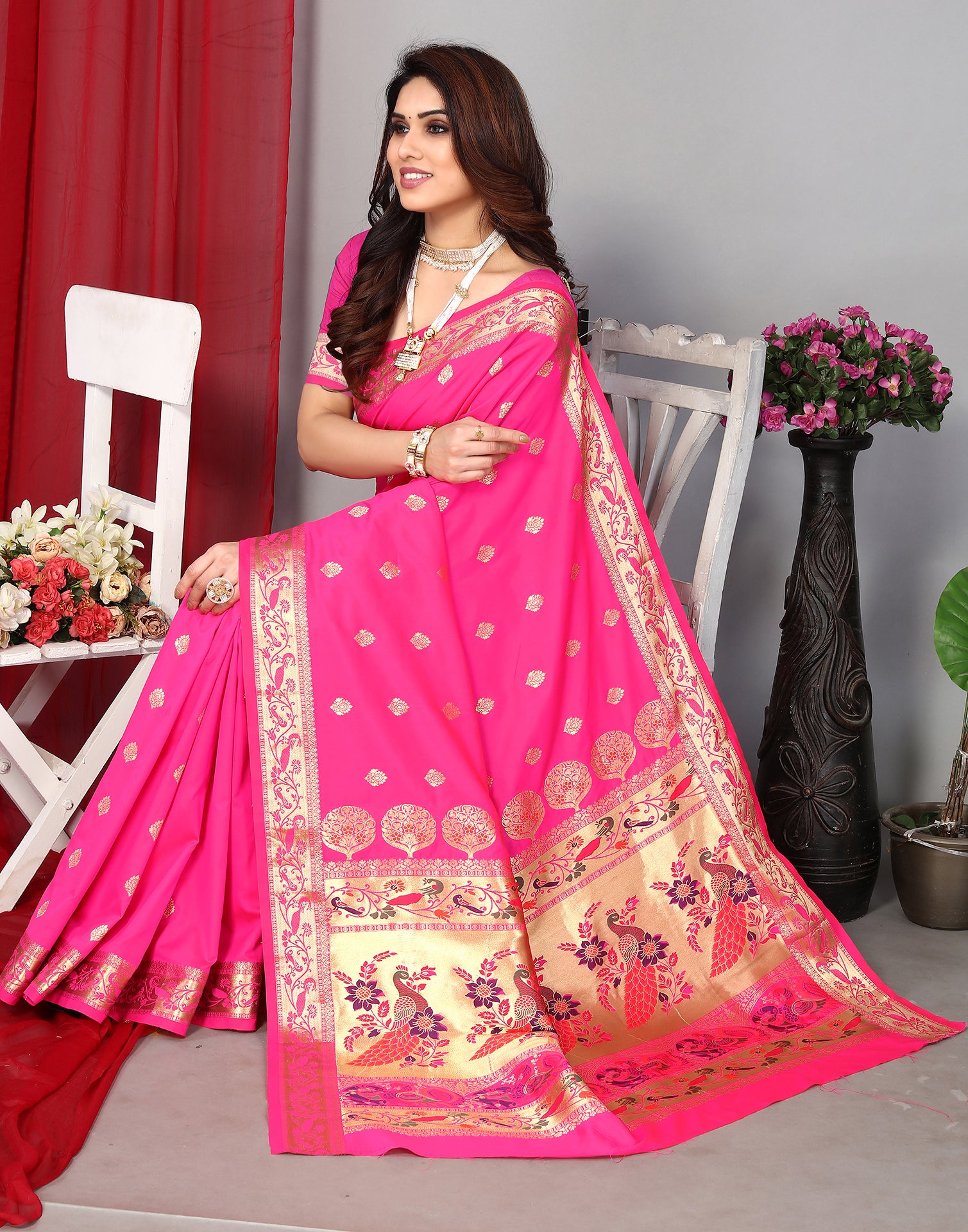 Sequins Work Georgette Base Adorable Rani Pink Color Saree