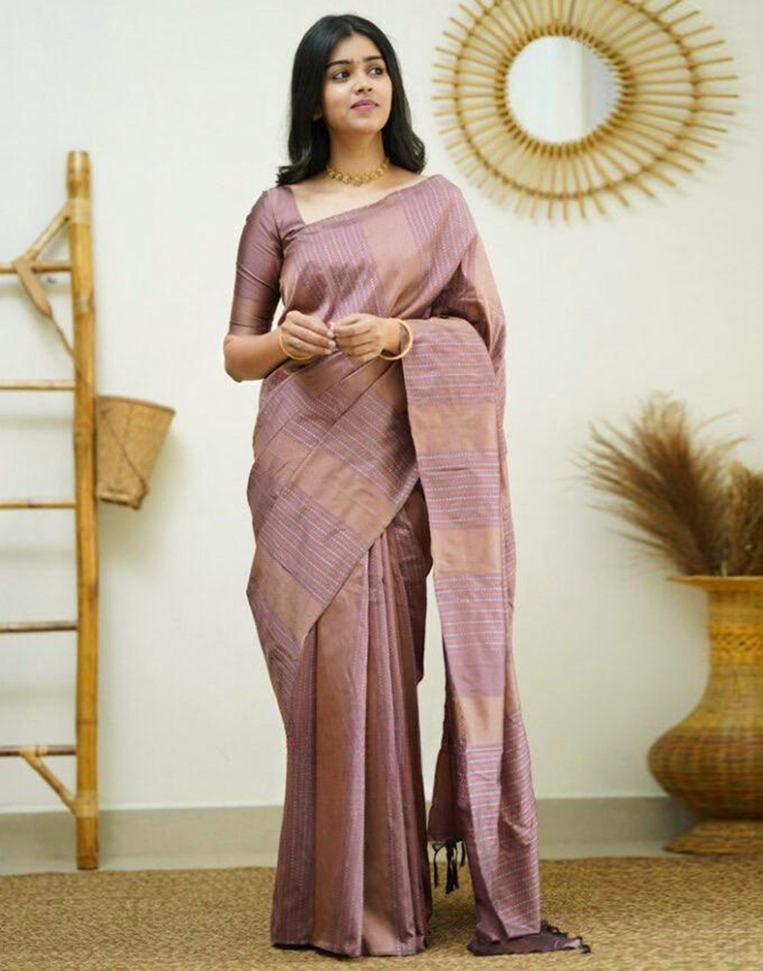 Onion Pink Color Satin Tissue Nylon Weaving Work Designer Party Wear Saree  -6490169992