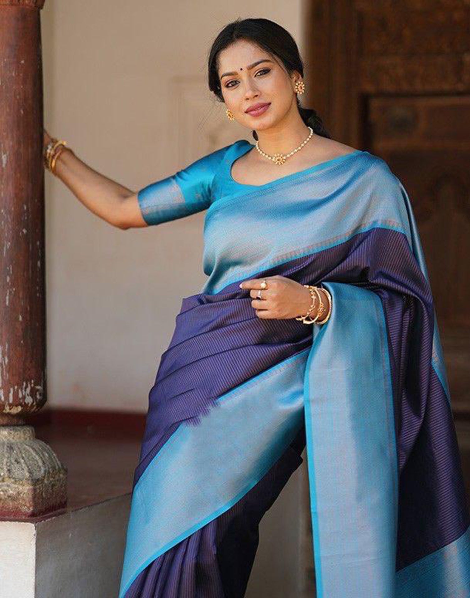 Buy Charming Grey Banarasi Silk Festive Wear Saree in USA @ Inddus.com.