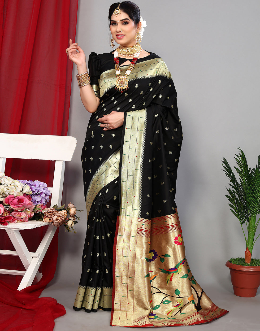 Black Paithani Silk Saree | Leemboodi