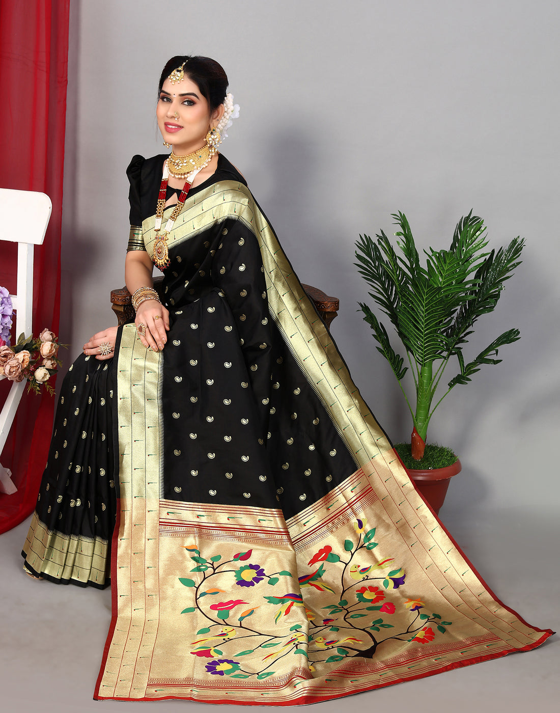 Black Paithani Silk Saree | Leemboodi