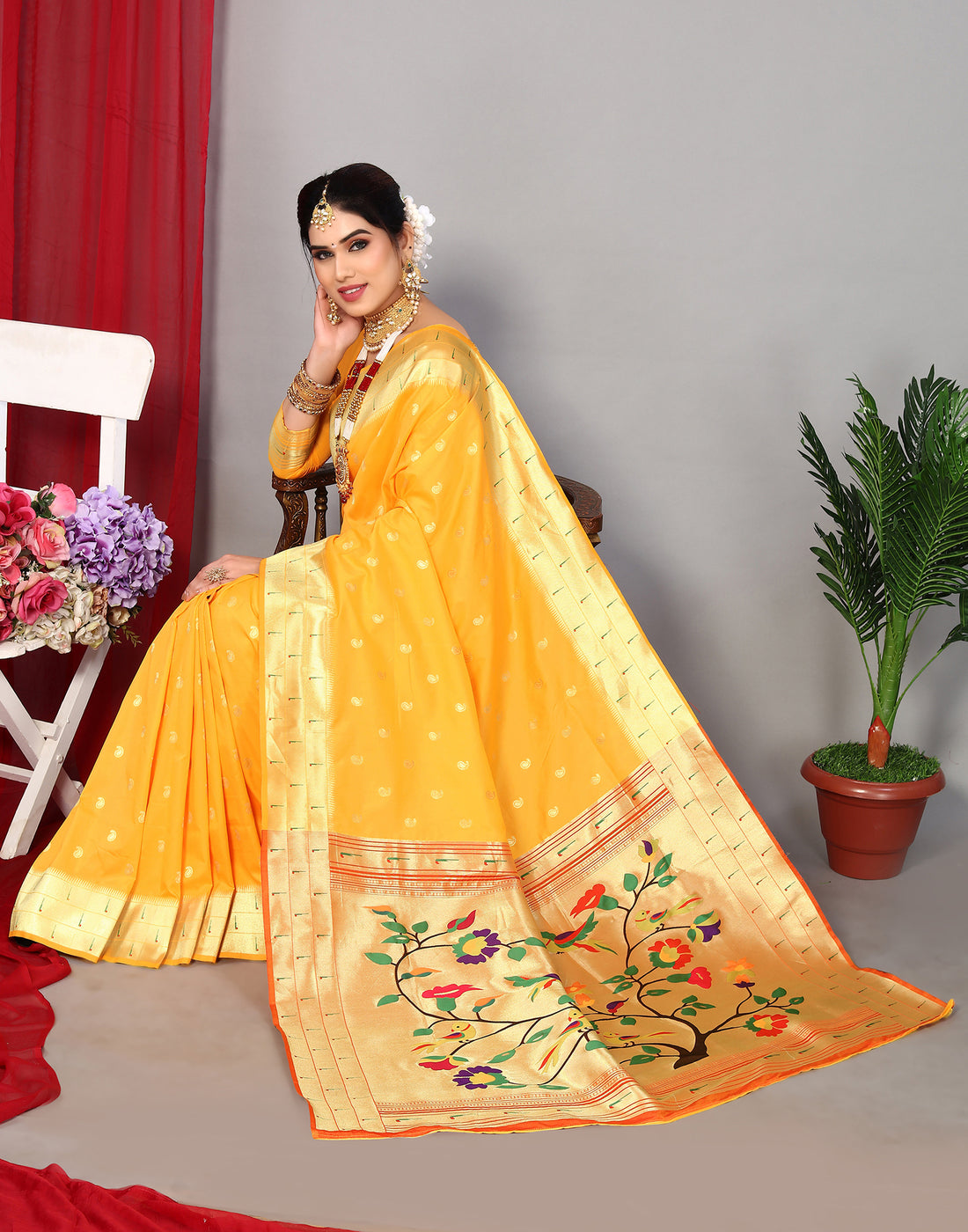 Yellow Paithani Silk Saree | Leemboodi