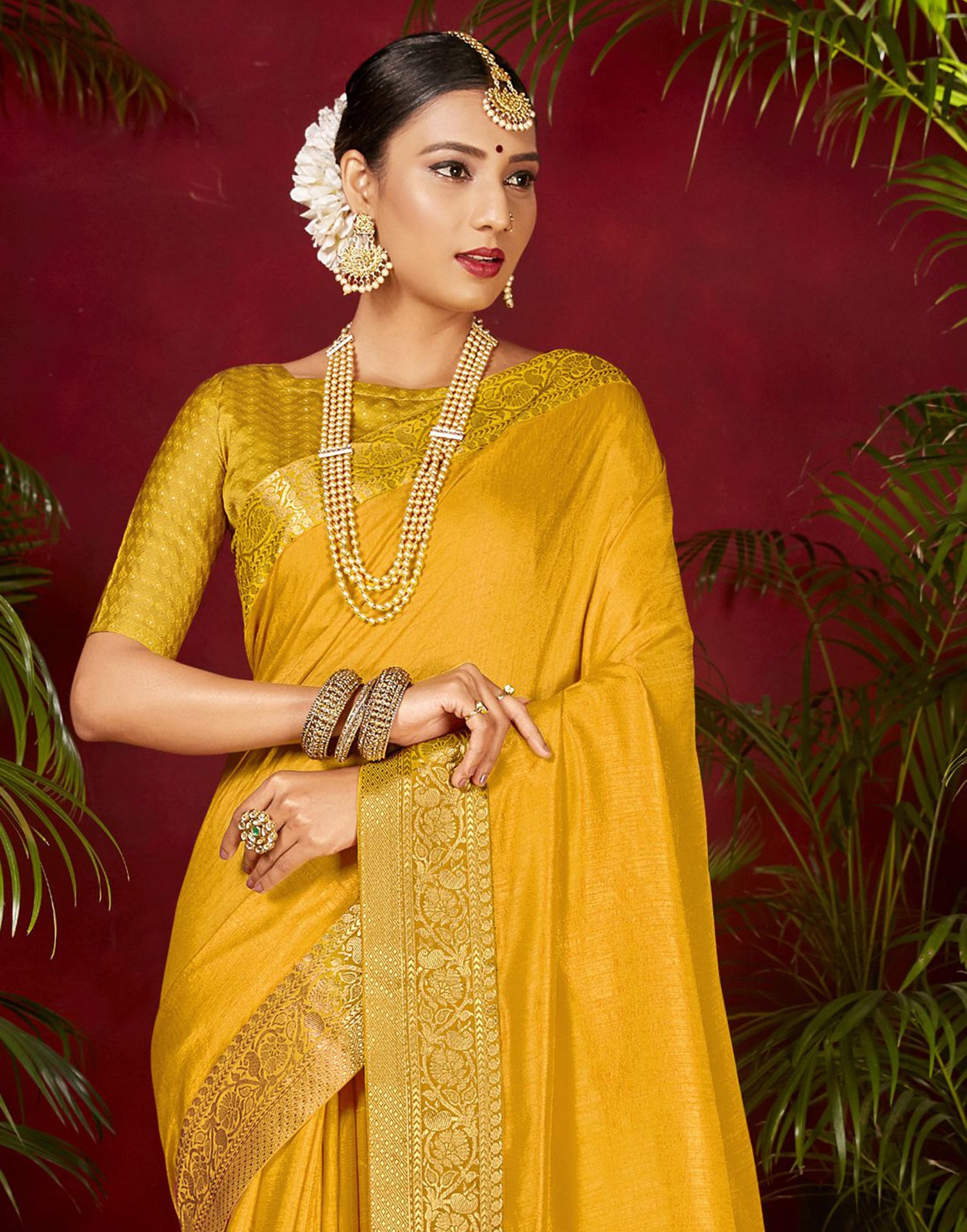 Pure kanjivaram silk saree yellow and magenta pink with plain body and –  Cherrypick