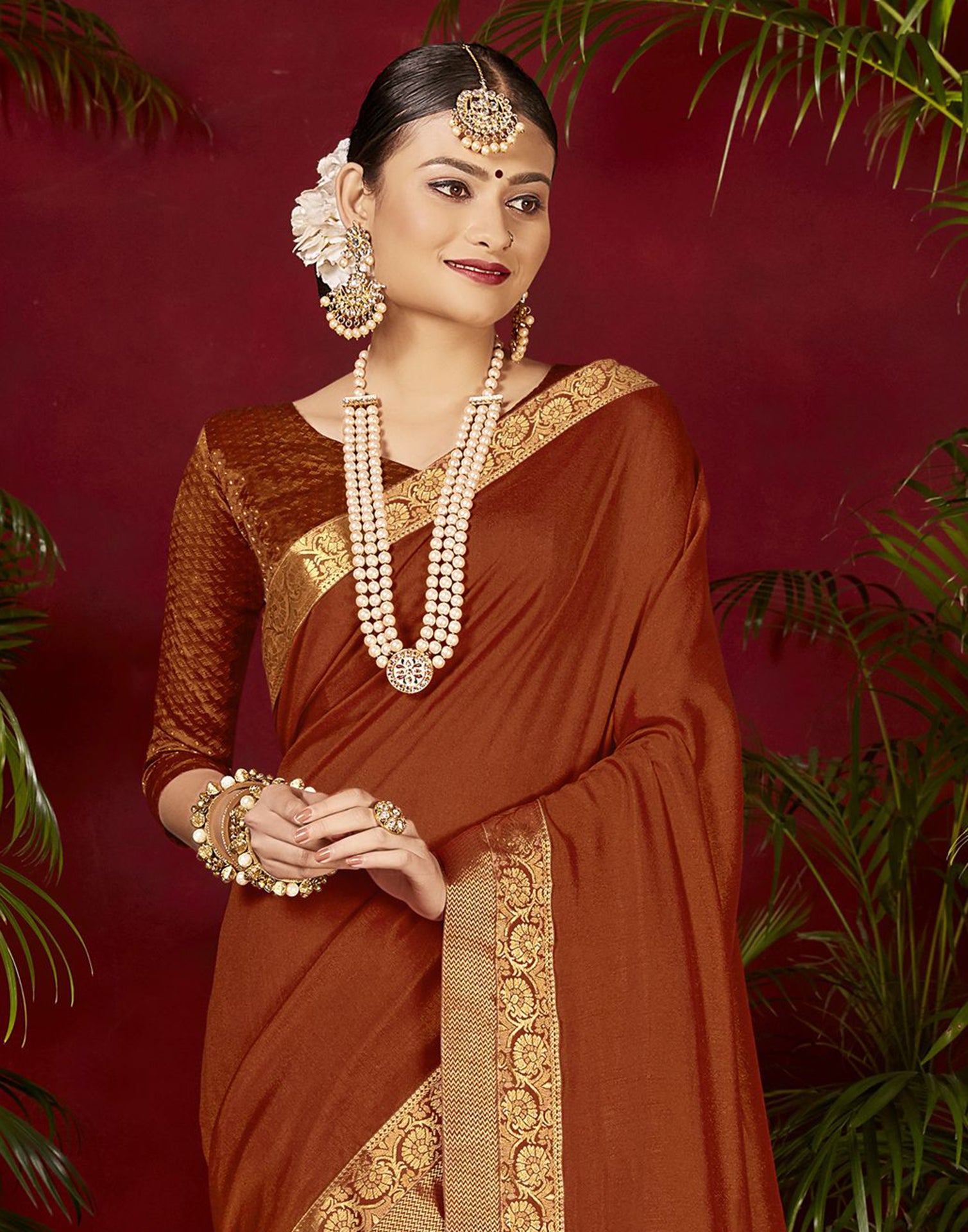 Buy Dark Orange Silk Saree online-Karagiri