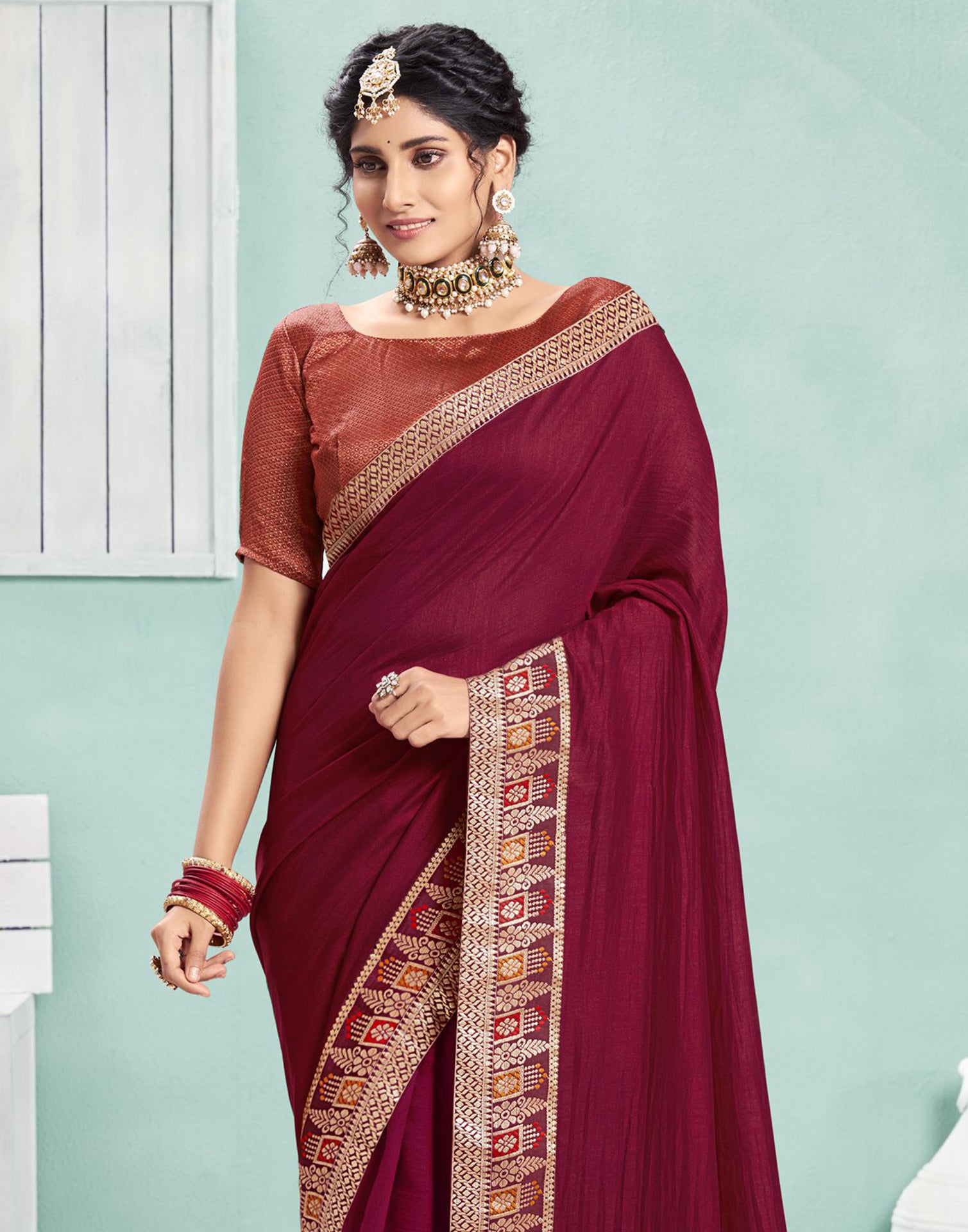 Buy Bandidhari Fashion Women's Satin Plain Saree With Golden Blouse (Maroon)  at Amazon.in