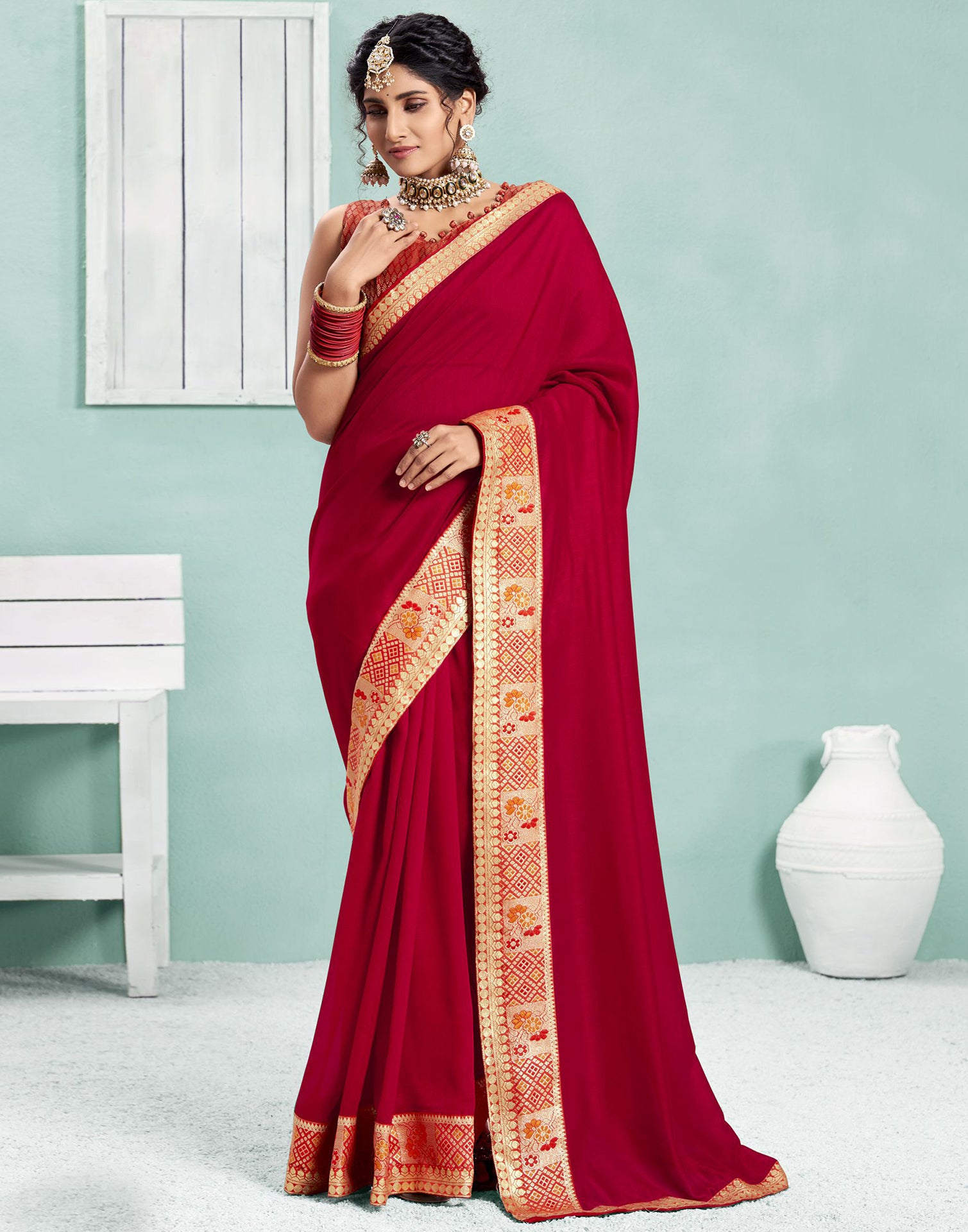 Red Plain Silk Saree | Leemboodi