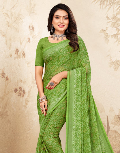 Light Green Bandhani Chiffon Saree | Leemboodi