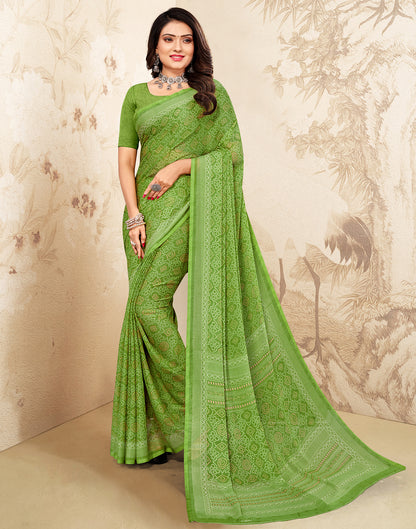 Light Green Bandhani Chiffon Saree | Leemboodi